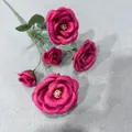 Vibrant artificial 5-head rose silk flower branch in rose red for wedding decor - 5-head Pack / Rose Red
