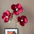 Lifelike dark red 3-head magnolia artificial silk flower for home and wedding decoration - Red