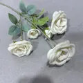 Realistic artificial 5-head white roses with green stems for home decoration - 5-head Pack / White
