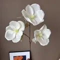 Realistic 3-head white artificial magnolia silk flower branch for home decoration - White