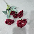 Realistic 5-head artificial dark red silk roses bouquet for home and wedding decor - 5-head Pack / Red