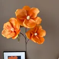 Life-like orange 3-head artificial silk magnolia flower stem for home interior decoration - Orange