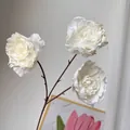 Peonía artificial blanca realista de 3 cabezas para decoración - Blanco