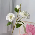 Rama de Lisianthus artificial blanco realista con 3 cabezas para decoración de hogar - Blanco