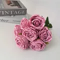 Detailed macro shot of a bouquet of 7 dusty pink artificial empress roses for decor - Bean Paste Purple
