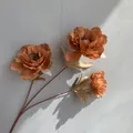 Detail view of 3-head artificial orange peony branch for Nordic wedding decoration - Brown