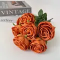 Detailed view of 7-head artificial rose bouquet in burnt orange for wedding decor - Burnt Orange
