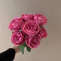 Close-up of 7-head artificial pink rose bouquet for wedding and home decoration - Rose Red