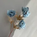 Detailed view of 3-head artificial blue peony flowers for Nordic wedding decor. - Haze Blue