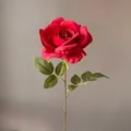Einzelne rote künstliche Rose mit grünem Stiel für Hochzeit und Heimdekoration - Rot