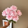 Elegant nine-head artificial pink rose bouquet for wedding and home decor flowers - Pink