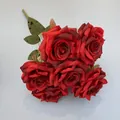 Elegant handcrafted 9-head artificial deep red rose bouquet for wedding decoration - Red