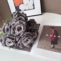 Elegant 9-head artificial grey roses bouquet for vintage wedding and hotel home decor - Gray
