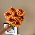 Elegant handheld bouquet of 9 artificial diamond roses in vintage orange for home decor - Orange Coffee