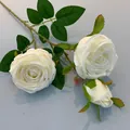 Realistic artificial 3-head white silk rose branch for elegant home decor and wedding - White