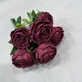 Elegant 7-head artificial burgundy empress rose bouquet for wedding and home table decor - Burgundy