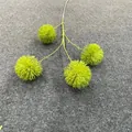 Detail of artificial green pom-pom flower stem with four heads for wedding decor - Pompom Flower Head Green Plant (Green Plant 22) / Bright Grass Green