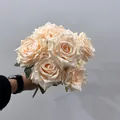 Detailed view of the realistic petal texture on a 9-head cream artificial rose bouquet - 9 Heads Bouquet / Light Champagne