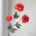 Vintage style 3-head burnt-edge artificial peonies for home and wedding decor detail view - Tall Peony (Coral Pink)