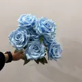 Detailed view of a nine-head light blue artificial rose bouquet for elegant home decor - 9 Heads Bouquet / Sky Blue
