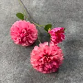 Detail of 3-head artificial pink silk flower with realistic multi-layered petals - Rose Red