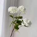 Realistic 3-head white artificial snowball hydrangea flower stem for elegant home decor - White