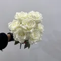 Detailed view of 9-head white artificial silk rose bouquet for home and hotel decoration - 9 Heads Bouquet / Milk White