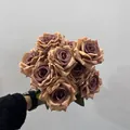 Elegant European style 9-head artificial rose bouquet in dusty pink for hotel decoration - 9 Heads Bouquet / Light Coffee