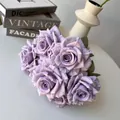 Close-up of 7 heads elegant artificial purple silk roses for home and wedding decor. - Light Purple
