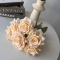 Close-up view of 7-head champagne silk roses bouquet for elegant home and wedding decor - Champagne