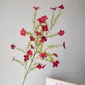 Realistic red artificial periwinkle flower spray with delicate green leaves for decor - Red