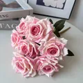 Macro view of 7-head cappuccino artificial rose bouquet for elegant wedding home decor - Light Pink