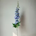 Detailed view of light blue artificial delphinium branch for French Monet style decor - Flocking Delphinium / Light Blue