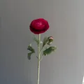 Close-up of a deep red artificial Ranunculus flower with a delicate bud on a green stem. - Rose Red