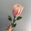 Tallo único de flor de Protea Real artificial rosa aterciopelada para decorar hogar - Rosa Champaña