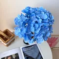 Detailed view of vibrant blue artificial hydrangea petals in a Monet garden style - 5-Head Hydrangea / Blue