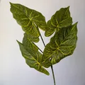 3D printed 5-fork artificial Alocasia leaf with yellow veins for home wedding decor - 5-Prong Caladium Leaf / Green Background Yellow Veins (316)