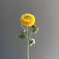 Detailed view of yellow artificial Ranunculus flower featuring flocked stem and bud - Yellow