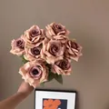 Elegant artificial 9-head diamond rose bouquet in dusty pink for wedding and home decor - Brown
