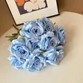 Elegant 9-head light blue artificial rose bouquet for home and wedding decoration - Blue