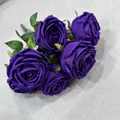 7-head deep purple artificial roses silk flower bouquet for wedding home decor - Deep purple