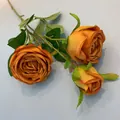 Lifelike orange 3-head artificial rose silk flowers for elegant home and wedding decor - Orange