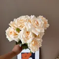 Beautiful handmade bouquet of 9 champagne-colored artificial silk roses for wedding decor - Champagne