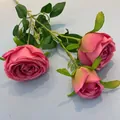 Realistic three-head artificial silk rose in deep pink for elegant home and wedding decor - Rose Red