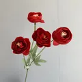 Elegant lifelike dark red 4-head artificial ranunculus rose flower for wedding decor - Red