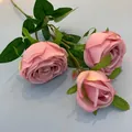Lifelike pink 3-head artificial silk rose branch for home and wedding decor - Purple Pink