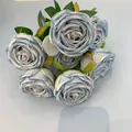 Elegant dusty blue artificial 7-head rose bouquet for wedding and home table decor - Blue