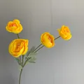 Realistic yellow 4-head artificial ranunculus silk flower spray for wedding home decor - Yellow