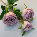 Elegant purple artificial 3-head silk rose flower for home and wedding decor - Purple