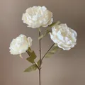 Artificial white silk peony flower stem with three large blooms for elegant home decor - White